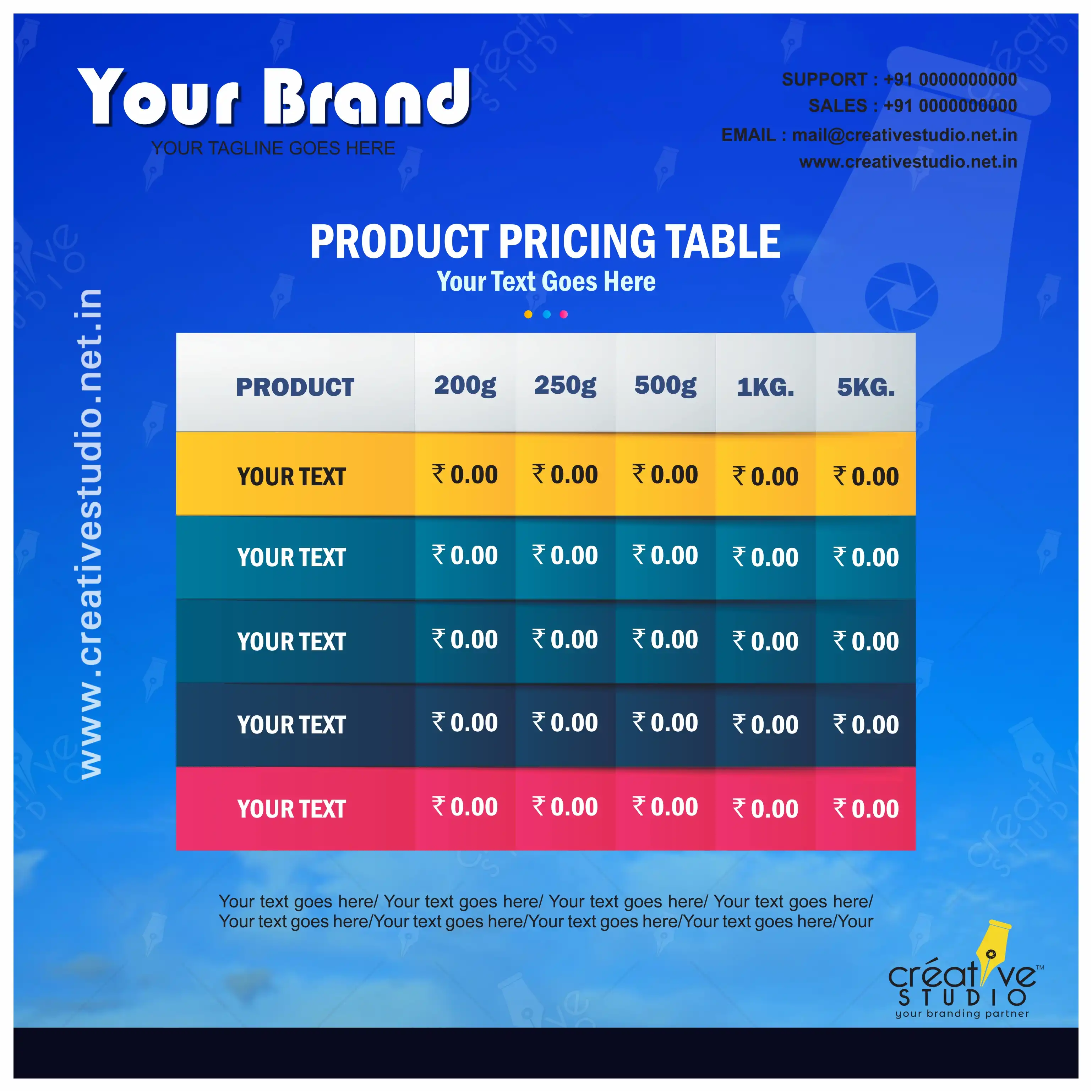 PRODUCT PRICE TABLE - Price List Portfolio by Creative Studio